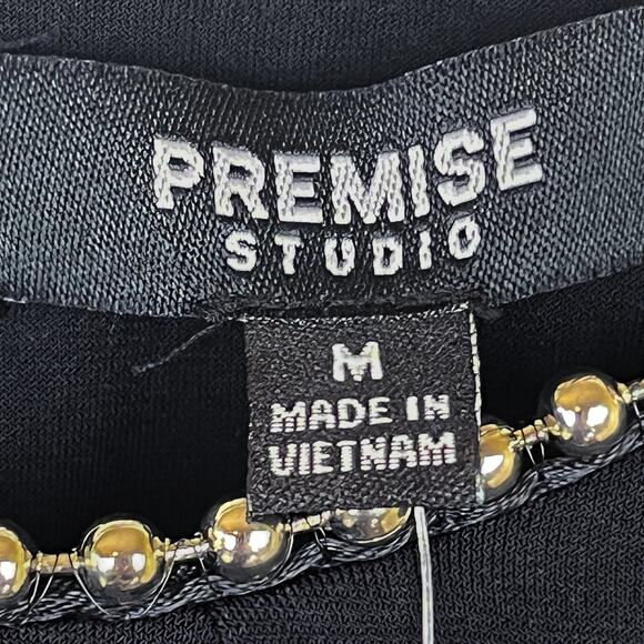 Premise Studio Women’s Top Blouse Size Medium Long Sleeve Silver Balls in Black - Picture 5 of 9